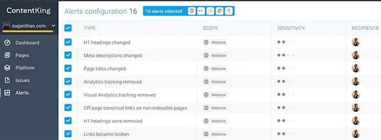 ContentKing alert configuration