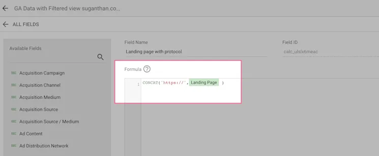 Formula for landing page with protocol