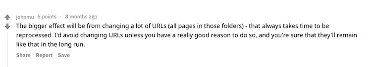 John Mueller Reddit thread about URL changes