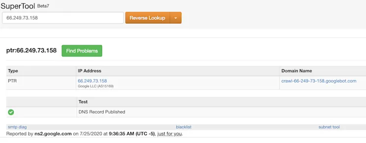 Reverse DNS bot validation