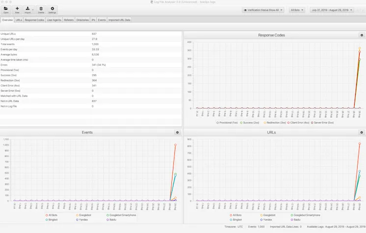 Screaming Frog Log Analyzer interface