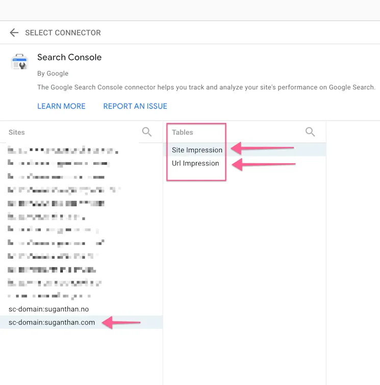 Search Console data source