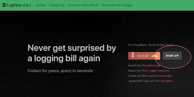 Sign up to Logflare