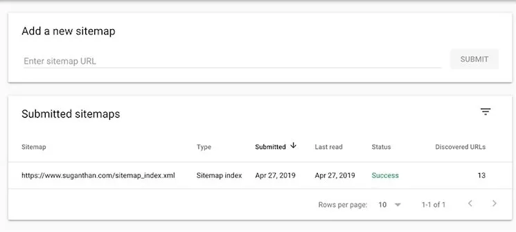 XML sitemap in Search Console