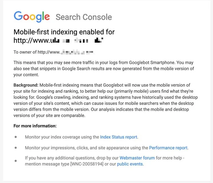 Mobile first indexing